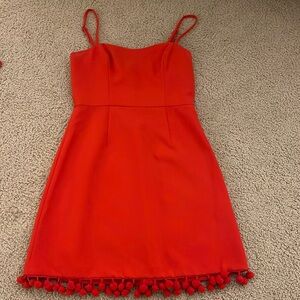 French Connection red mini dress with dot fringe bottom. Great condition